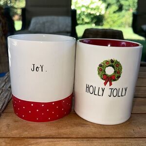 Rae Dunn Holly Jolly, Joy Christmas Mugs Bundle (2)